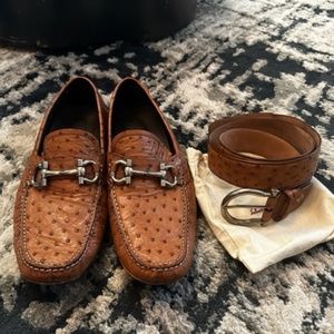 Salvatore Ferragamo ostrich loafers with matching belt